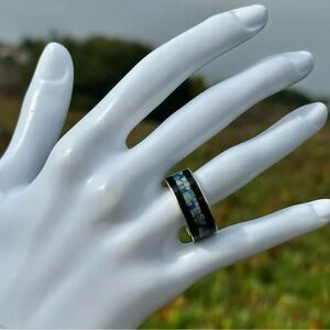 Jay King black onyx opal inlay Elegant Black and Blue Mosaic Ring